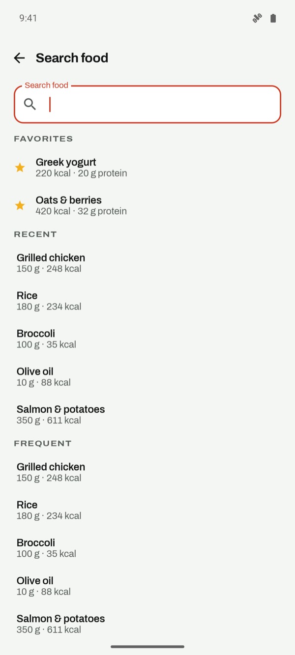 Food search screen in C for Calories
